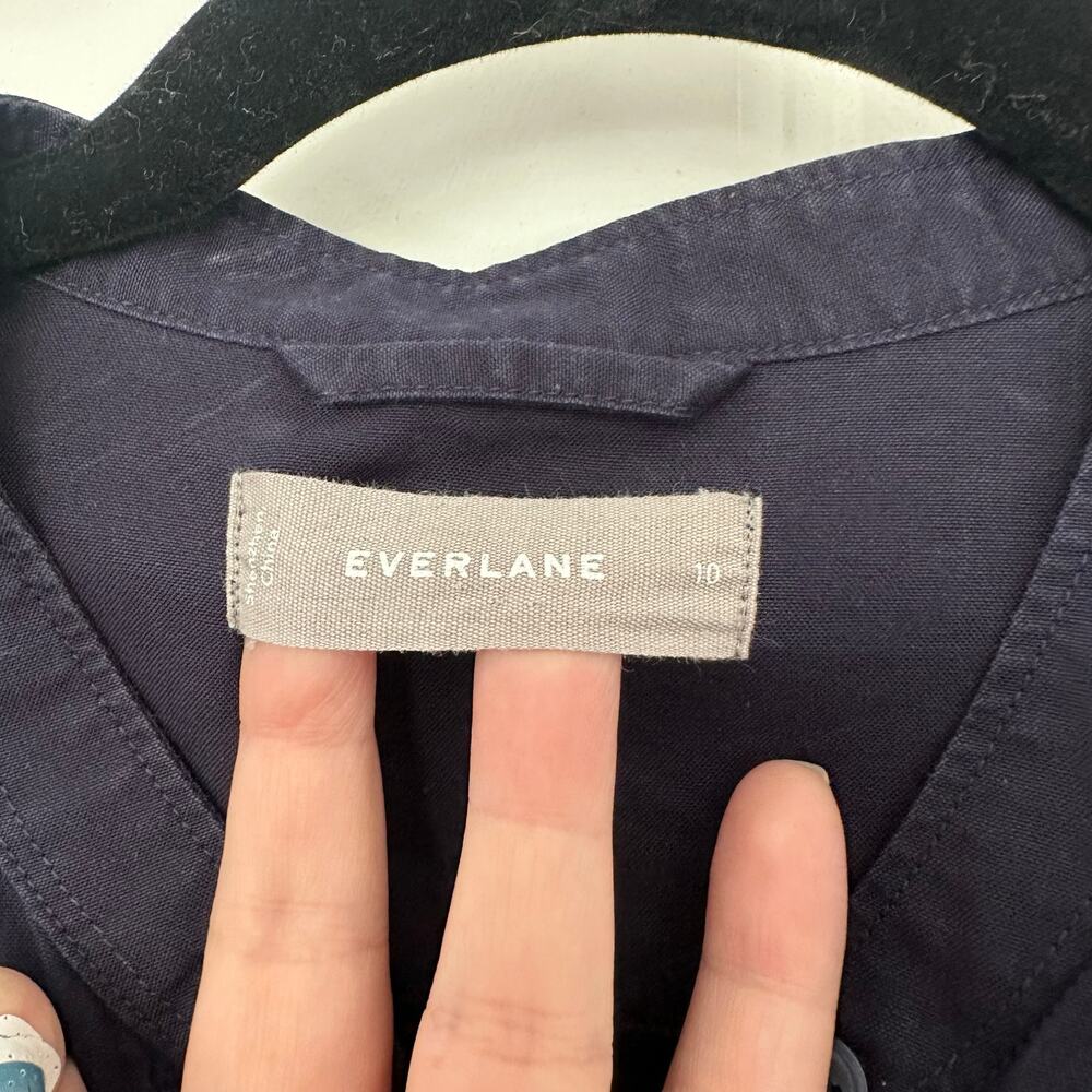 Everlane 10 Navy Blue Belted Poplin Cotton Button Up Above Knee Dress Minimalist - Picture 6 of 7